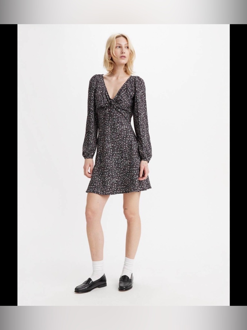 Levi's Delray Black Floral V-Neck Mini Dress